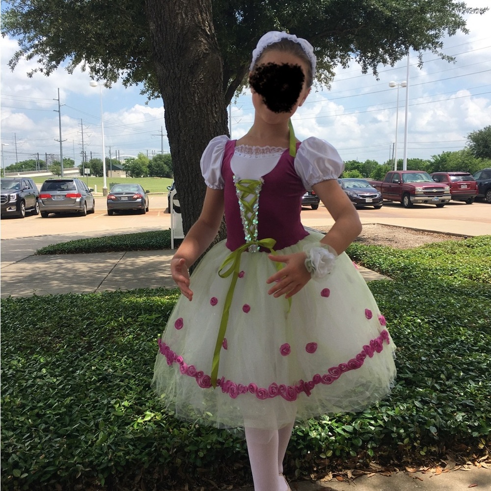 Enchanting Pink and Green Dance Costume with Tulle Skirt